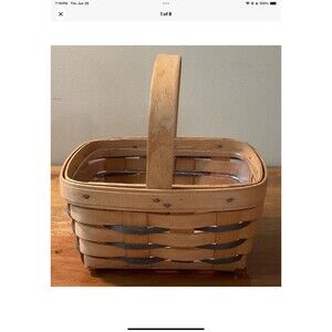 Longaberger Sm Basket 1997 Green Accent Brown Weave With Plastic Liner Vintage